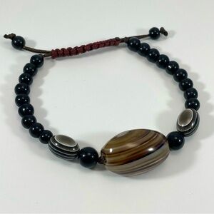 Agate Glass Beaded Boho Adjustable Bracelet Corded Fun Funky Timeless